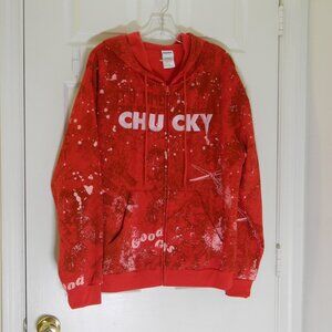 Chucky Zippered Hoodie Jacket Red Sz L Horror Movie Halloween Pockets NWOT